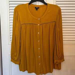 a.n.a. Button Down Mustard Yellow Flowy Top Sz XL